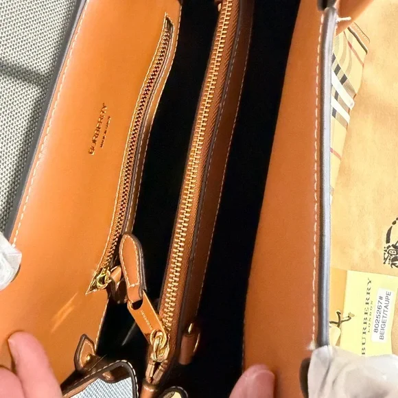 Tan Check Tote with Brown  Trim - Picture 4 of 11